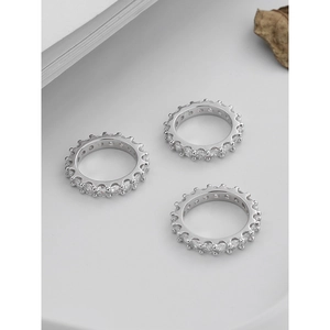 Three-piece set of S925 sterling silver gear eternity rings with sparkling zircon inlay