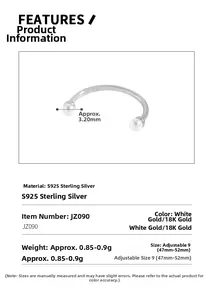 Detailed spec sheet for S925 sterling silver adjustable smiling pearl ring for women