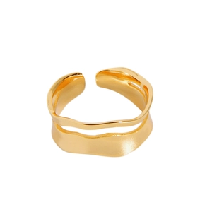 Minimalist wavy S925 sterling silver ring with layered 18K gold plated fluid design
