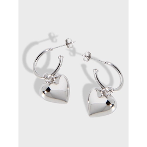 S925 Sterlingsilber Herz Anhänger Creolen Für Damen Minimalistische 3D Herz Anhänger Ohrringe Hochglanzpolierter Schmuck