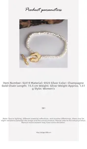 Détail du bracelet de perles en argent sterling 925 avec fermoir fleur doré