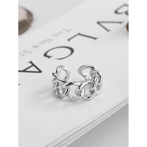 Modern S925 sterling silver hollow chain link adjustable open ring for women