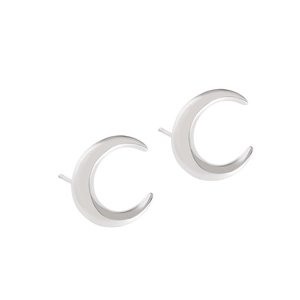 Minimalist S925 sterling silver crescent moon stud earrings with a high-polish finish