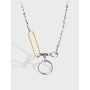Collier Chaîne Maille Miroir à Crochet Géométrique en Argent Sterling S925 pour Femme Minimaliste Bicolore Or Argent Bijoux