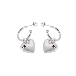 S925 Sterling Silber Creolen mit polierten 3D Herzanhängern für Damen im INS-Stil