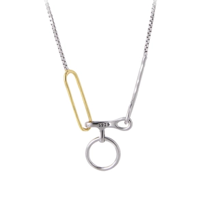 Collier minimaliste en argent sterling S925 avec crochet géométrique et anneaux bicolores