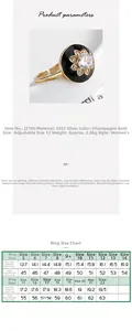 Size chart showing inner diameter and circumference for S925 sterling silver ring