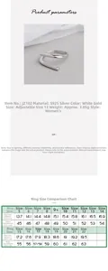 Size guide for S925 sterling silver ring showing inner diameter and circumference measurements