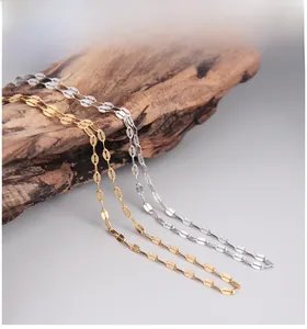 Macro view of minimalist gold and silver s925 sterling silver tile chain necklaces