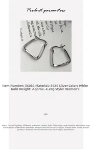 Detail of S925 sterling silver geometric trapezoid earrings with 4.28g weight specification