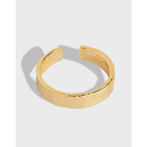 Bague Réglable Ouverte en Argent Sterling S925 Minimaliste Texture Martelée Irrégulière Bague Géométrique Bijoux pour Femmes