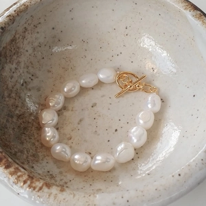 Natural Baroque Pearl Bracelet With 925 Sterling Silver Toggle Clasp French Retro Irregular Minimalist Jewelry For Women