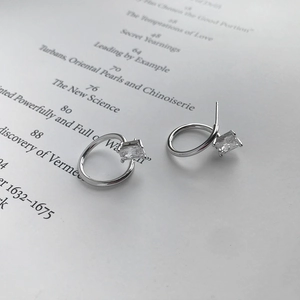 Minimalist S925 sterling silver geometric stud earrings with rectangular zircon crystals