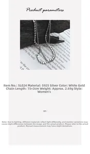 Detail of S925 sterling silver double-layer bracelet showing 15+3cm length and 2.69g weight