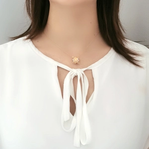 Minimalist S925 sterling silver gold necklace with rotating bead pendant on model