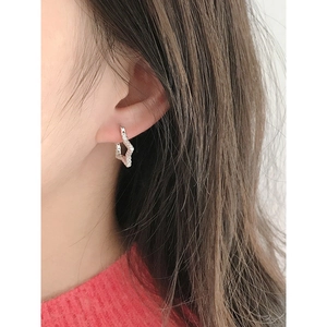 Minimalist silver pentagram star hoop earrings for women with a textured sparkling finish