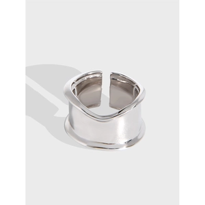 Minimalist S925 Sterling Silver Open Ring For Women Wide Surface Irregular Geometric Design Adjustable Mirror Finish Jewelry