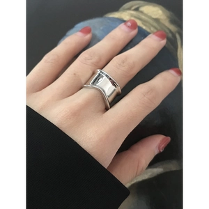 Minimalist S925 sterling silver wide concave ring with high polish mirror finish