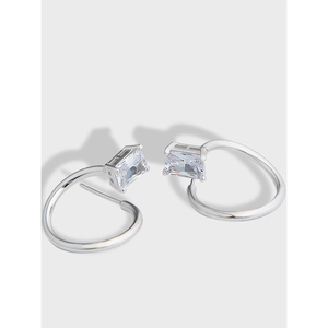 925 Sterling Silver Rhinestone Stud Earrings For Women Simple Light Luxury Geometric Streamline Design Jewelry Accessories