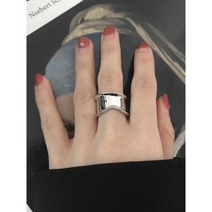 Minimalist S925 sterling silver wide band ring with irregular concave design for women