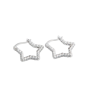 Elegant silver star stud earrings with pave set zircons in a minimalist hollow design