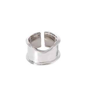 Minimalist S925 sterling silver wide open ring with irregular wavy edge design
