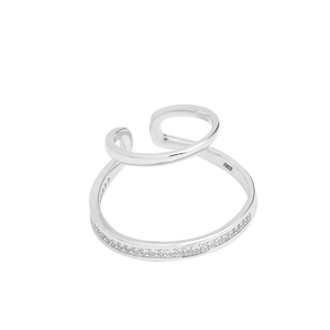 Minimalistischer S925 Sterlingsilber Doppelring mit funkelnden Zirkoniasteinen