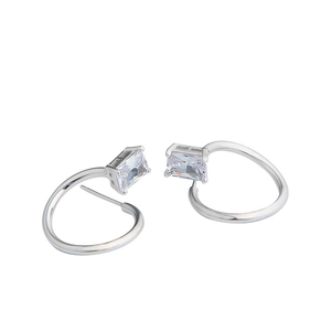 Minimalist S925 sterling silver curved stud earrings with emerald cut zircon stones