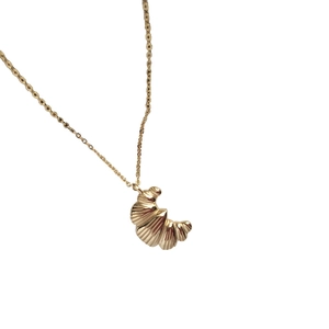 Gold plated S925 silver croissant pendant necklace with textured crescent moon shape