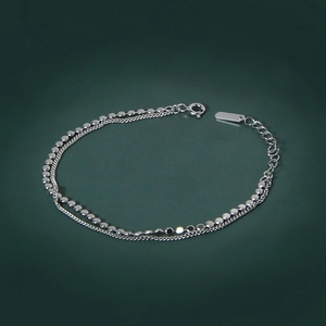 925 Sterling Silver Double Layer Sequin Bracelet For Women Minimalist Fashion Geometric Chain Link Personalized Jewelry Gift