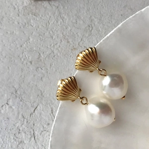Baroque Natural Artificial Pearl Drop Earrings With Scallop Shell And 925 Sterling Silver Earring Post French Elegant Jewelry For Women