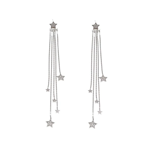 Minimalist S925 sterling silver star fringe earrings with tassel chains and small rhinestones