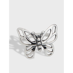 Vintage S925 Sterling Silver Hollow Butterfly Ear Cuff Non Pierced Earrings For Women Retro Oxidized Silver Ear Wrap Jewelry