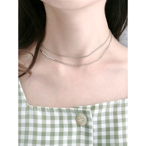 Collana a doppio strato in argento sterling S925 con perline piatte e catena a serpente