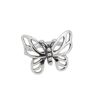 Minimalist silver butterfly open ring with hollowed wing design for women