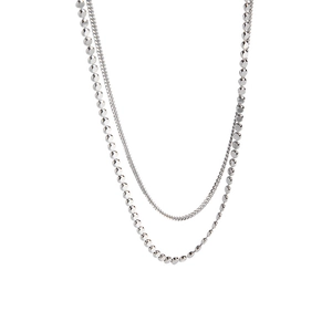 Collana a doppio strato in argento sterling S925 con catena sottile e accenti di perline piatte