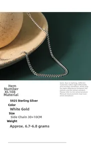 Detail view of 925 sterling silver curb chain choker with size and weight specs