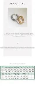 Detailed S925 sterling silver ring size chart with inner diameter and finger circumference
