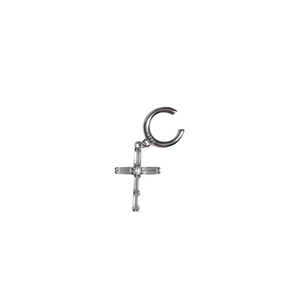 Minimalist S925 sterling silver ear cuff with sparkling cross pendant for women