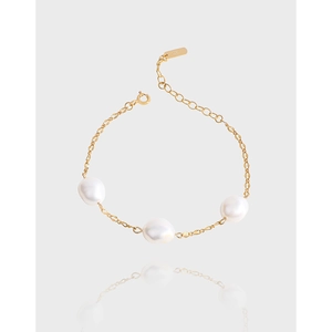 S925 Sterling Silver Baroque Freshwater Pearl Bracelet For Women Minimalist 18K Gold Plated Chain Elegant Jewelry Gift