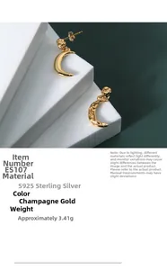 Detailed macro view of irregular crescent moon S925 sterling silver earrings in gold