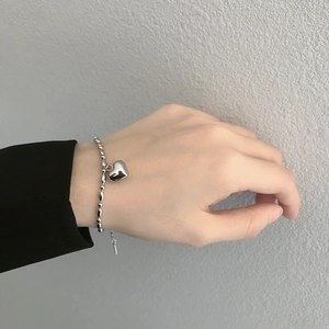 925 sterling silver heart charm bracelet with oval bead chain design for women