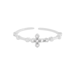 Bague ouverte en argent sterling S925 avec croix et oxydes de zirconium scintillants