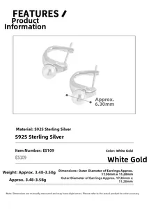 Technical dimensions of S925 sterling silver pearl earrings with exact measurements
