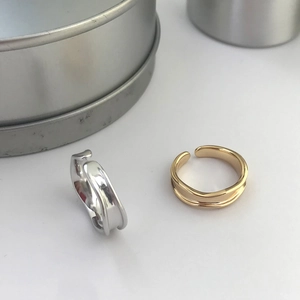 Minimalist geometric open S925 sterling silver rings in polished gold and silver finishes