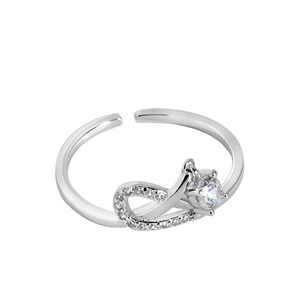 Anello regolabile in argento S925 con simbolo infinito, zircone solitario e pavé lucido