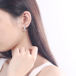 Minimalist S925 sterling silver C-shaped earrings with sparkling baguette-cut zircons