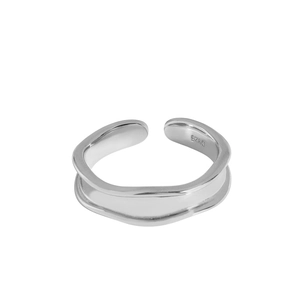 Minimalist S925 sterling silver open ring featuring irregular wave geometric design