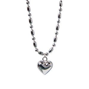 Polished 925 sterling silver heart pendant bracelet with unique oval bead chain design