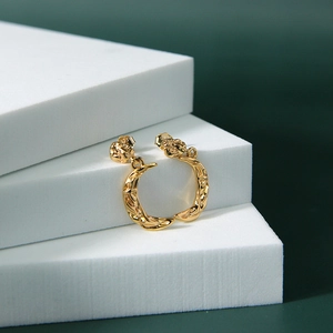 925 Sterling Silver Crescent Moon Stud Earrings For Women Korean INS Style Irregular Hammered Wrinkle Gold Plated Jewelry